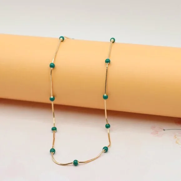 "Rose Gold Necklace with Green Beads, XPNL0132 - Picture 2 of 12